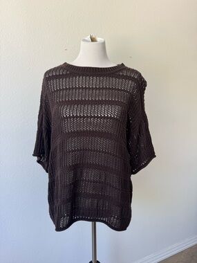 Brown Aerie Open-Knit Short Sleeve Sweater